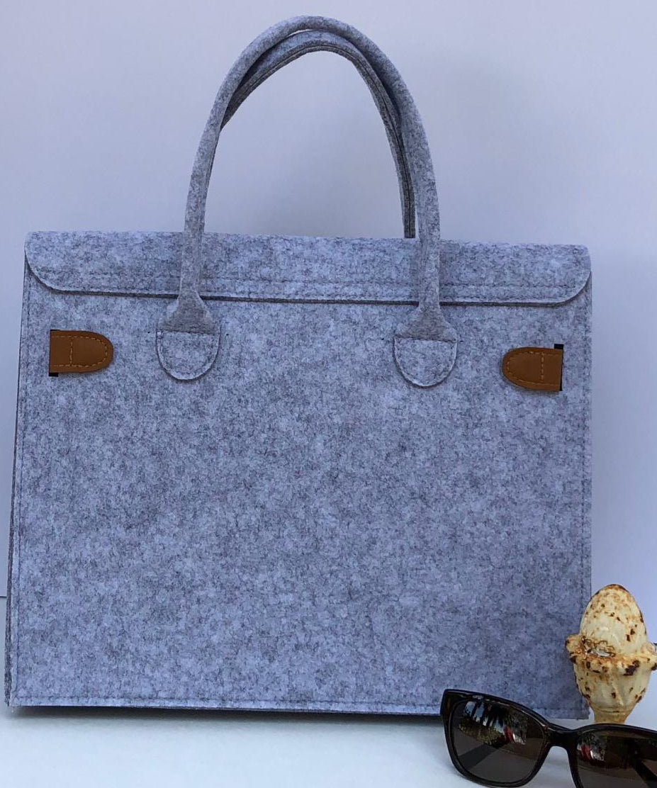 Customized Light Grey Handbag with lock   Meditation Collection