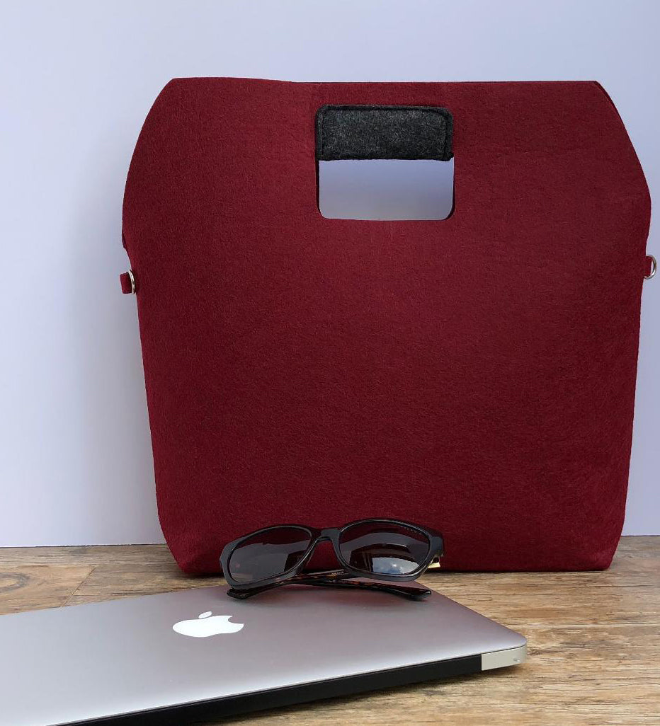 Customized Burgundy and Grey Handbag   Meditation Collection
