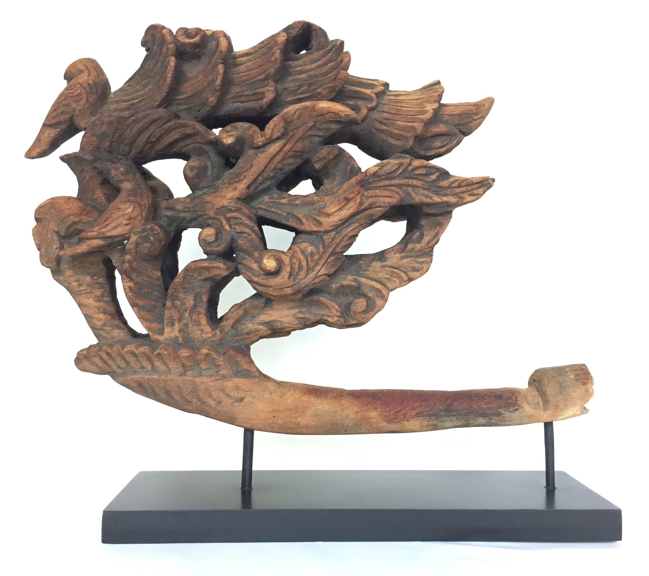 Thai Wood Carved Bird Sculpture on Stand