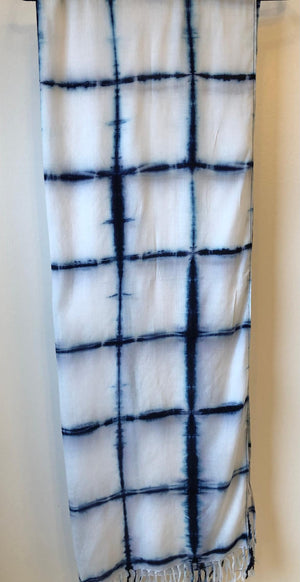 A) 2- Big Size Shibori Cotton Scarves with Fringes