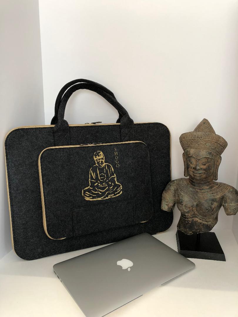 Customized Dark Grey Laptop Sleeve bag  Meditation Collection