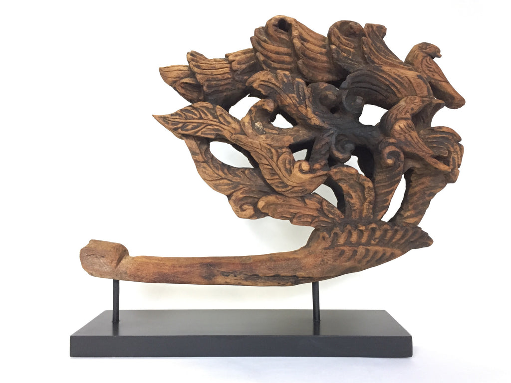 Thai Wood Carved Bird Sculpture on Stand